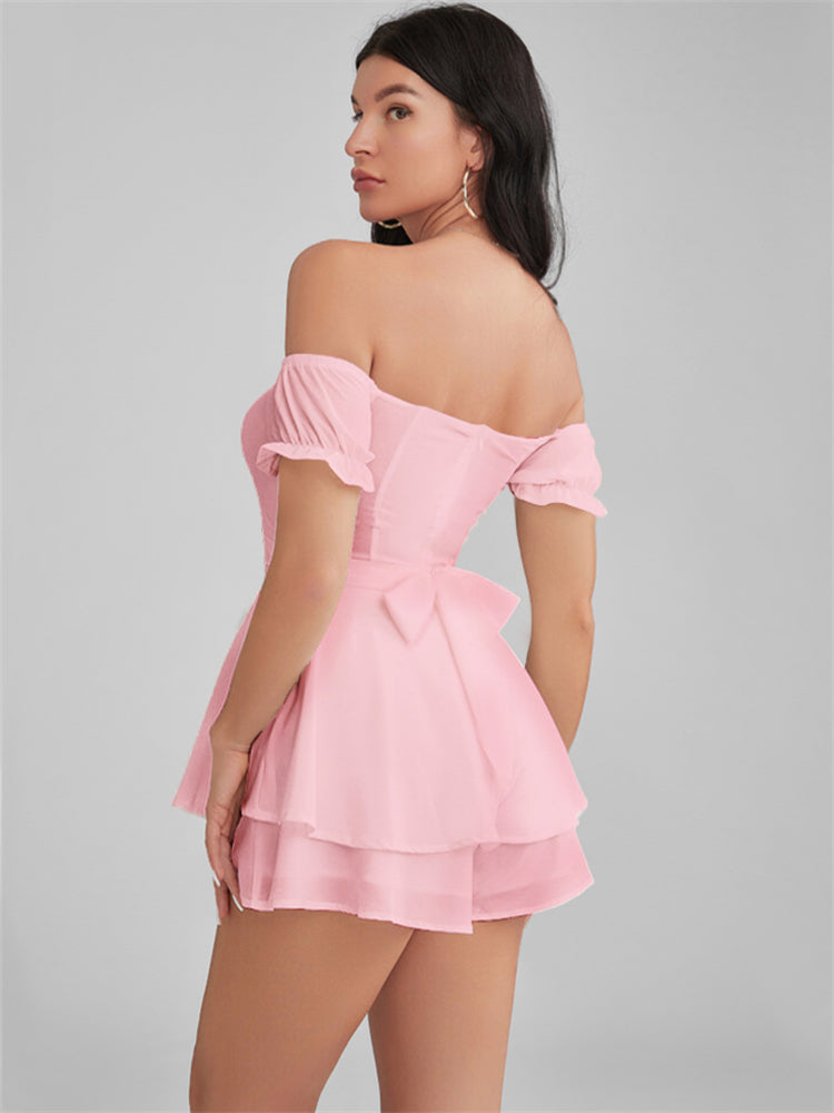 GLENDALE Satin Ruffle Strapless Mini Dress