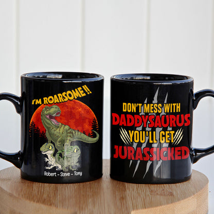 T-Rex Roarsome Dad Personalized Coffee Mug, Black Mug BLM-04dnpo070623