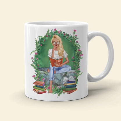 Custom Book Titles - Personalized Book and Coffee Mug - A Sitting Girl Reads Book 3HUHI180122