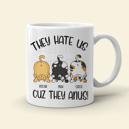 They Hate Us Cuz They Anus Personalized Cat Mug, Gift For Cat Lovers