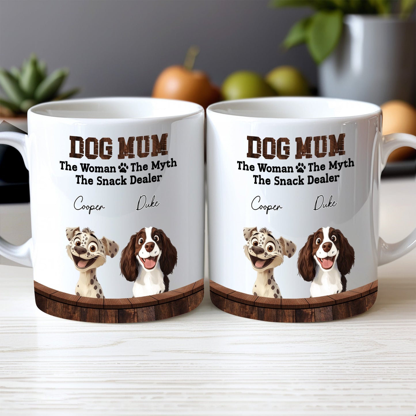 Dog Mum - The Myth, The Snack Dealer' Themed Mug White Ceramic, Ideal Gift for Pet Lovers on Mother's Day or for Home Use