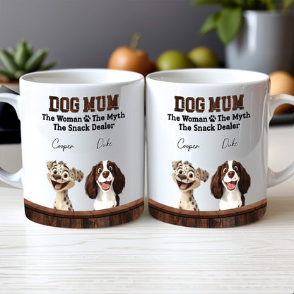 Dog Mum - The Myth, The Snack Dealer' Themed Mug White Ceramic, Ideal Gift for Pet Lovers on Mother's Day or for Home Use