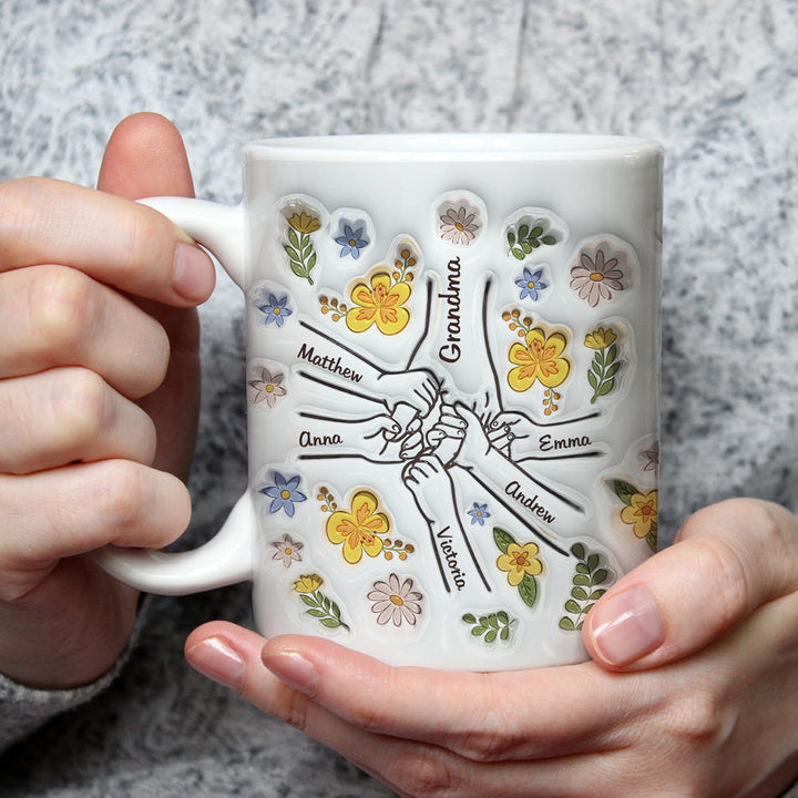 You Hold Our Hands, Also Our Hearts - Personalized 3D Inflated Effect Ceramic Mug - Gift For Mom, Grandma, Mothers Day | NA94