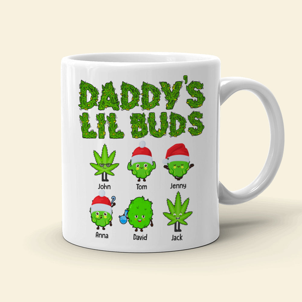 Daddy's Lil Buds Personalized Weed Family Mug, Christmas Tree Decor