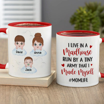 I Live In A Madhouse, Personalized Mug, Gift For Mom, Mother's Day Gift, Little Kids With Clouds
