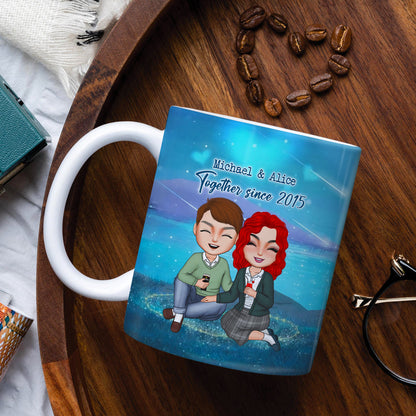 Falling In Love With You, Anniversary Couple Chilling White Edge to Edge Mug