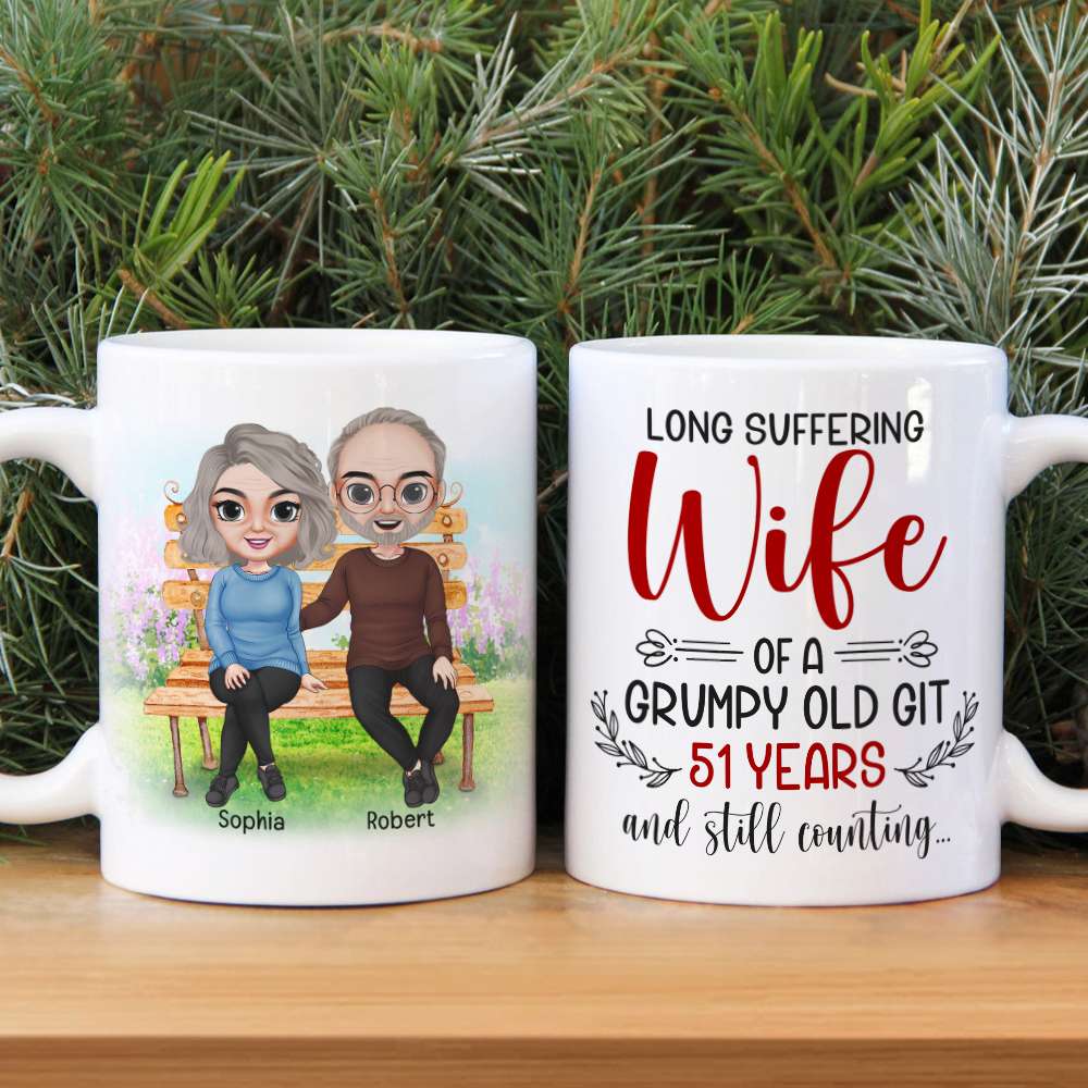 Long Suffering Wife Of A Grumpy Old Git, Old Couple Anniversary White Mug