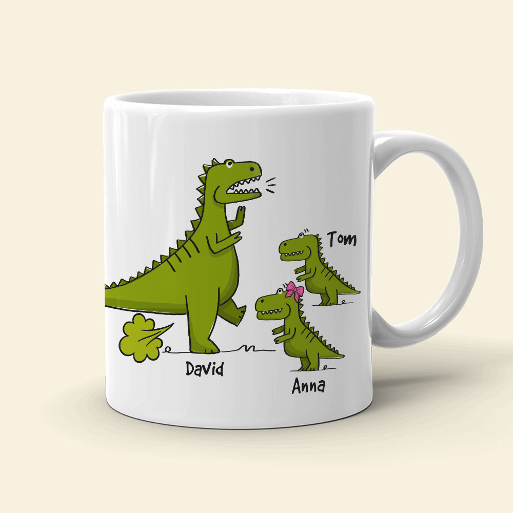World's Best Farter I Mean Father, Personalized Mug, Gift For Dad, Father's Day Gift, Dinosaur Dad And Kids Mug
