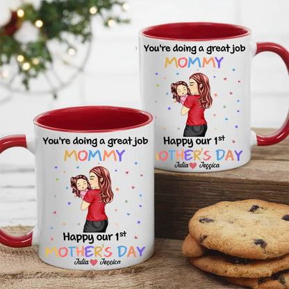 You're Doing a Great Job Mommy Personalized Two-Tone Mug, Happy Mother's Day Gift For Wife, Heartfelt Gift for New Moms, Customizable White Ceramic Mug & Two-Tone Mug