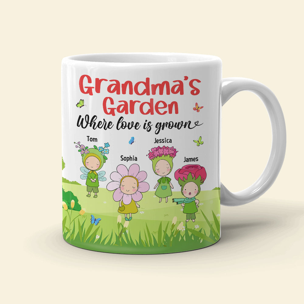 Grandma's Garden Personalized Cute Flowers Coffee Mug Gift For Grandma