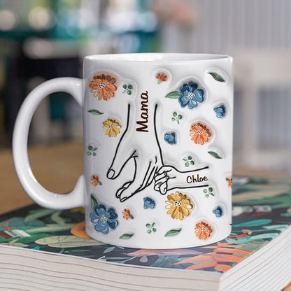 Hold My Hand, Hold My Heart - Personalized 3D Inflated Effect Ceramic Mug - Gift For Mom, Grandma, Mother's Day | NA94