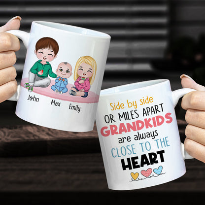 Side By Side Or Miles Apart Grandkids Are Always Close To The Heart, Family Grandkids White Mug
