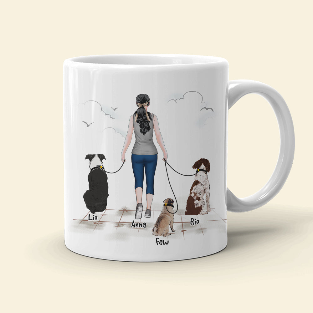 We Love You More Than We Love Walkies - Personalized Mug - A Girl Walking With Dogs Mug - Gift For Dog Lovers