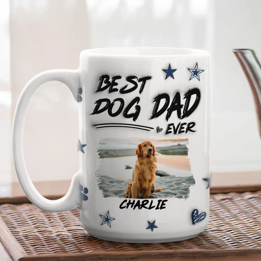 Custom Photo Best Dog Dad Line - Personalized 3D Inflated Effect Ceramic Mug - Gift For Dog Lovers | NA94