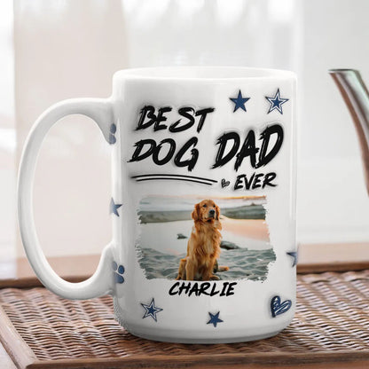 Custom Photo Best Dog Dad Line - Personalized 3D Inflated Effect Ceramic Mug - Gift For Dog Lovers | NA94