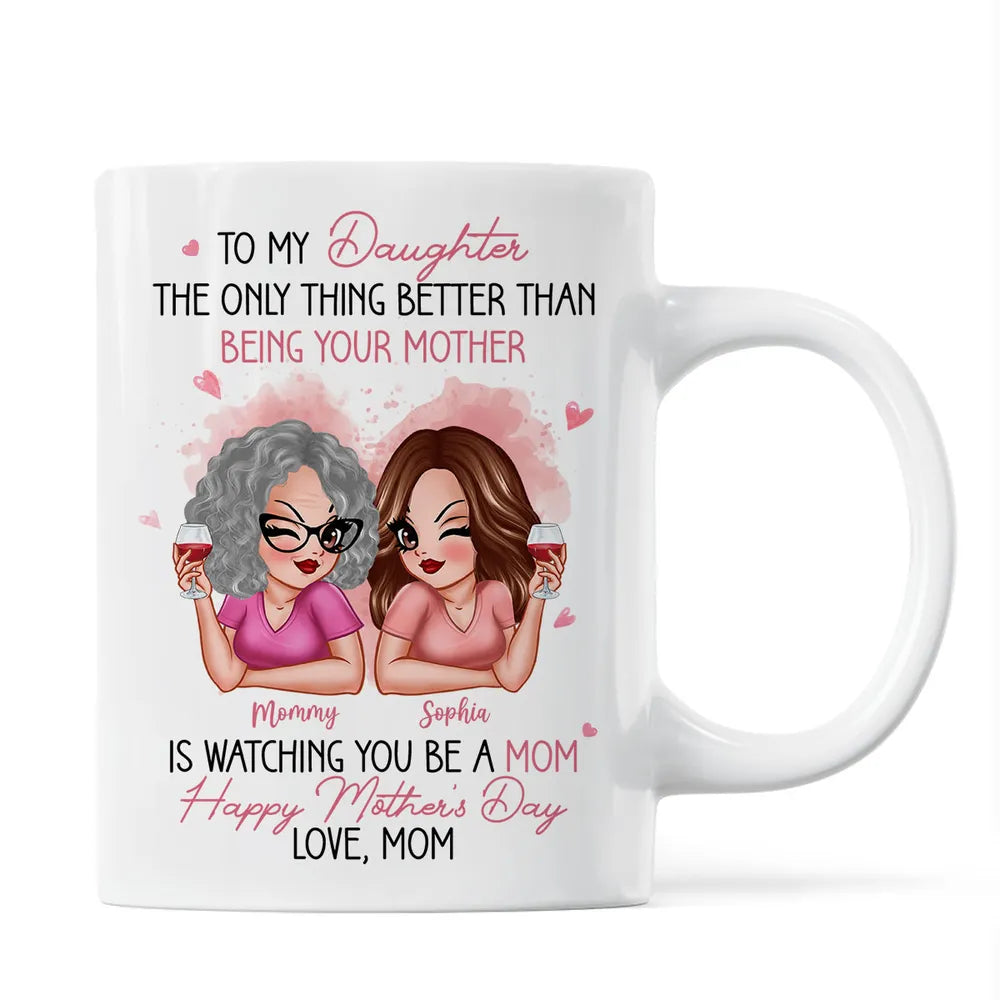 To My Daughter Personalized Ceramic Mug , Perfect Gift for Mother and Daughter, Featuring a Fun Design with Winking Characters