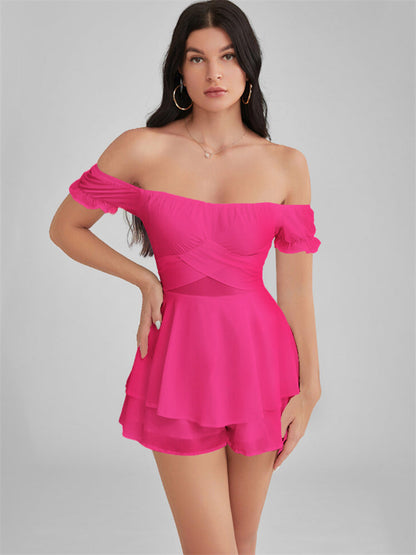 GLENDALE Satin Ruffle Strapless Mini Dress