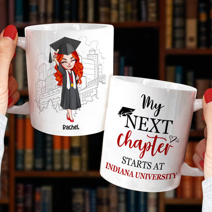My Next Chapter Starts At University - Personalized White Mug - Chibi Graduation Front View
