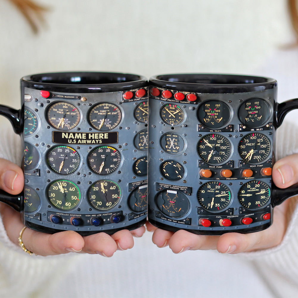 Flight Instruments Panel Cup, Custom Name Pilot Black Mug (AP0402)