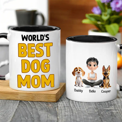World's Best Dog Dad Mug Personalized Ceramic Mug with Cartoon Dog and Owner for Dog Lovers
