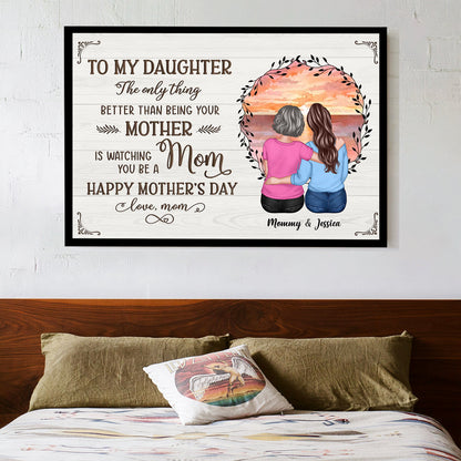 Beach Sunset Mother and Daughter Hugging Back View Personalized Cup, Poster, Keychain, Ornament & More, Sentimental Mother's Day Gift for Daughter