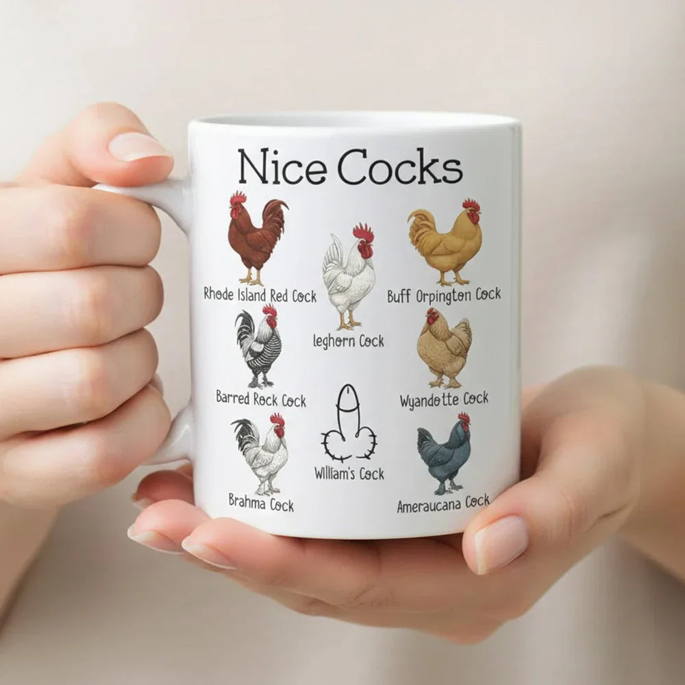 Personalized White Ceramic Mug with Funny Cactus Nice Pricks Design, Unique Gift for Husband or Boyfriend, Fun Naughty Coffee Gift
