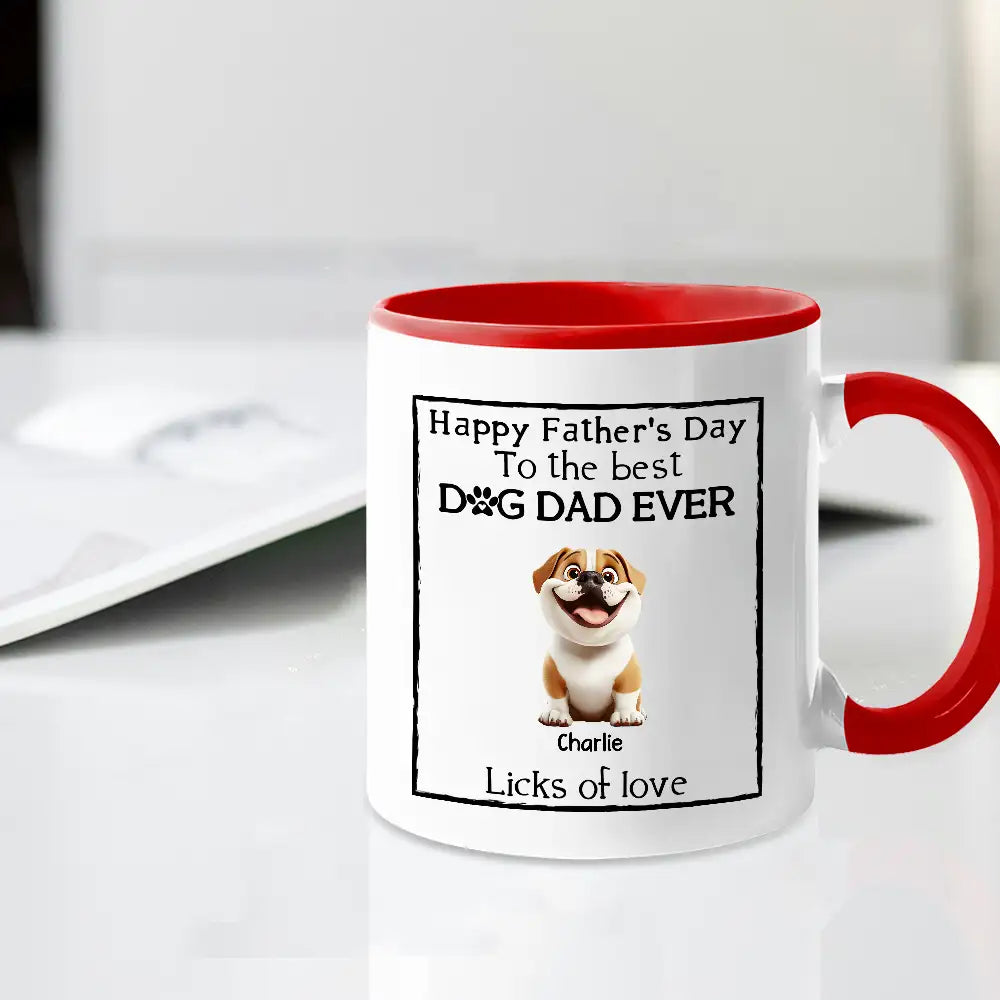 Happy Father's Day Mug Cartoon Dogs Sitting Together with Licks of Love Personalized Gift for Dog Dads