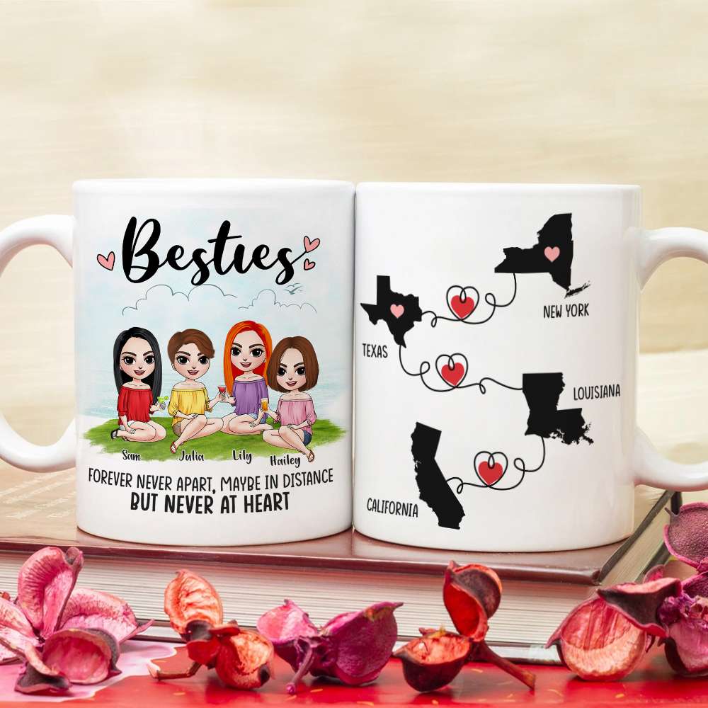 Personalized Sister Map Mug, Apart In Distance But Never At Heart, Gift for Sisters In Long Distance