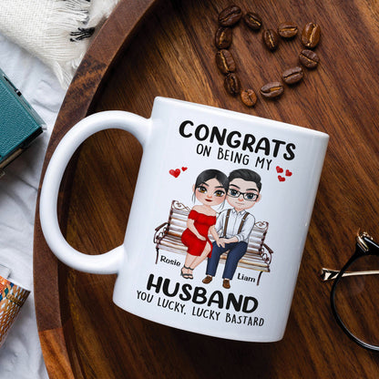 Congrats On Being My Husband, Gift For Couple, Personalized Mug, Couple Sitting Mug, Couple Gift