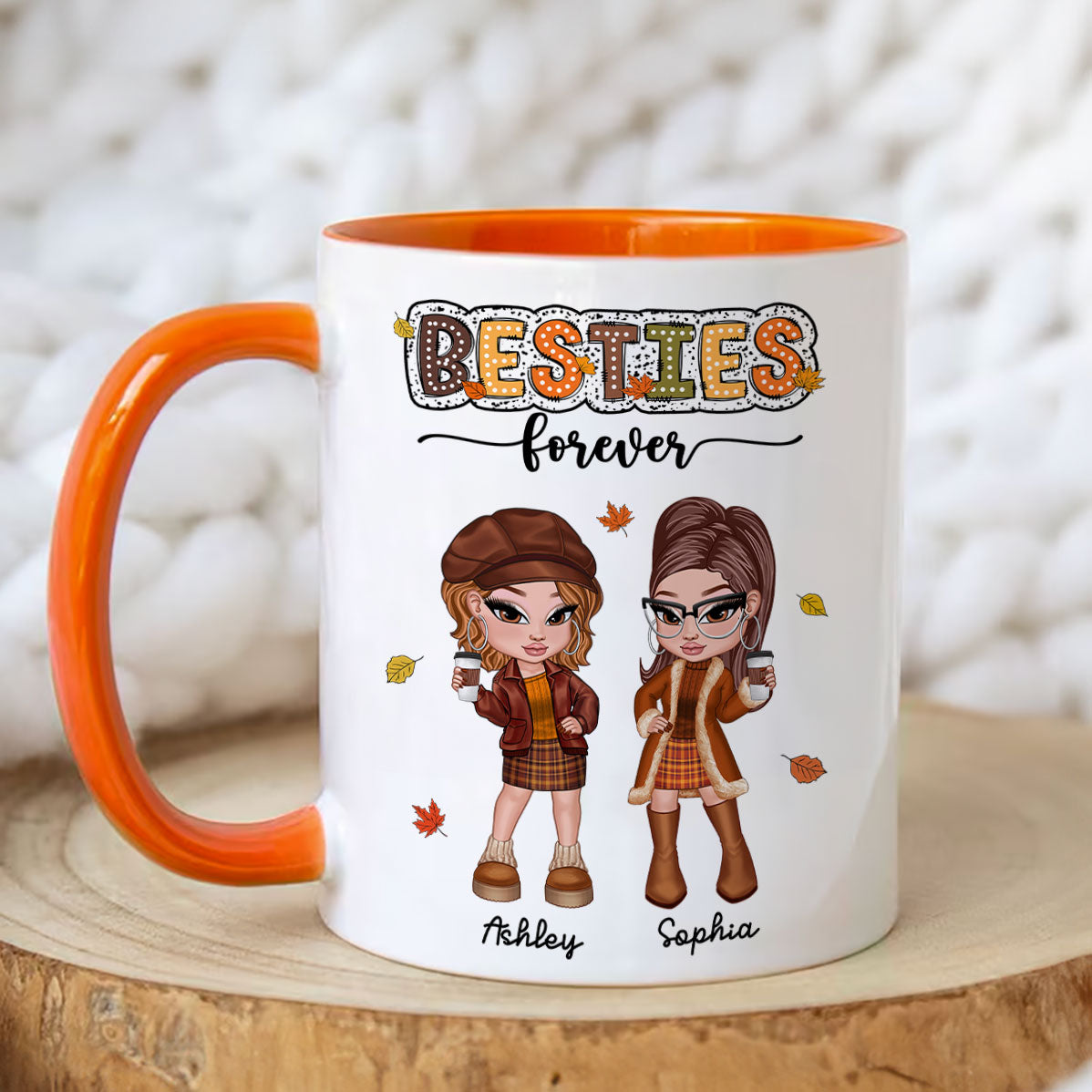 Y2K Fall Season Best Friends Sisters Colorful Pattern Personalized Mug, Gift For Besties