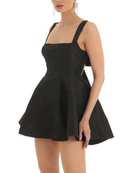 Open Back Strap Ties Mini Flare Dress
