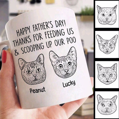 Happy Father's Day Cat Dad Cat Head Outline Personalized Mug
