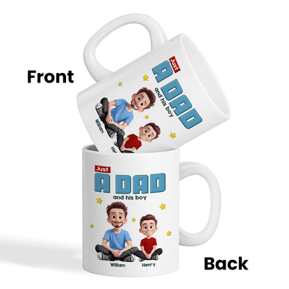 Just A Dad And His Kids Cartoon Funny Style Personalized Mug, Unique 2025 Father's Day Gift For Dad
