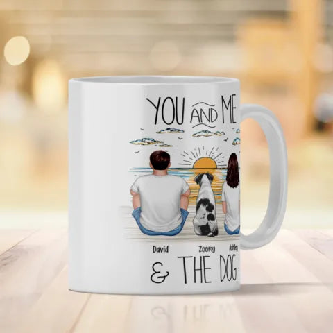 You, Me & the Dog Personalized Sunrise Mug Romantic Gift for Dog Lovers or Cat Lovers
