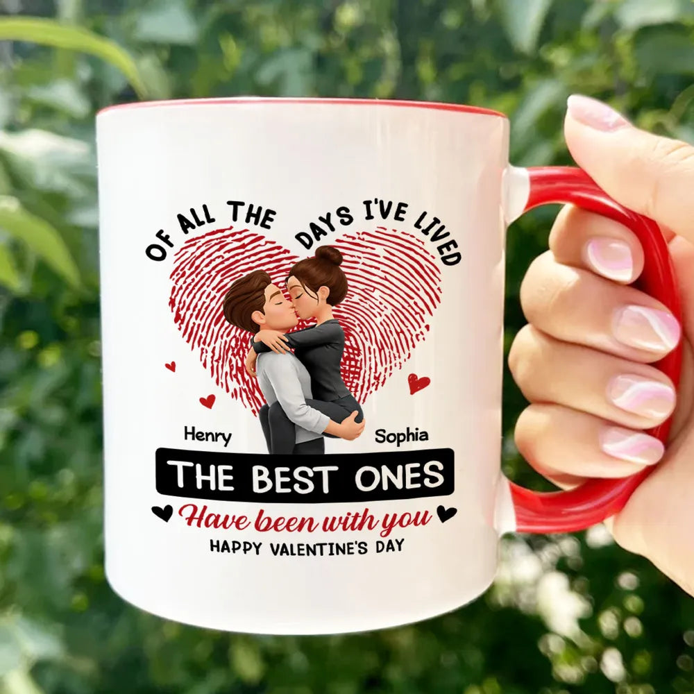 Personalized Ceramic Mug with Kissing Couple and Heart Print, Valentine's Day Coffee Gift for Him or Her