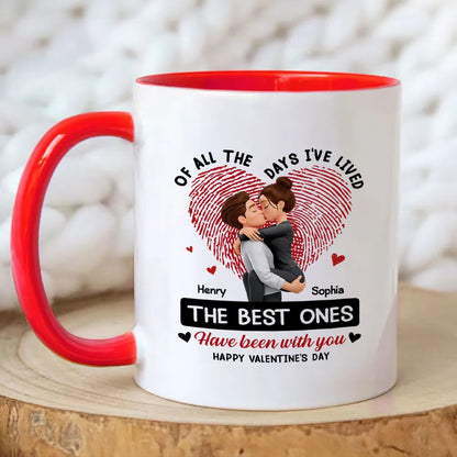 Personalized Ceramic Mug with Kissing Couple and Heart Print, Valentine's Day Coffee Gift for Him or Her