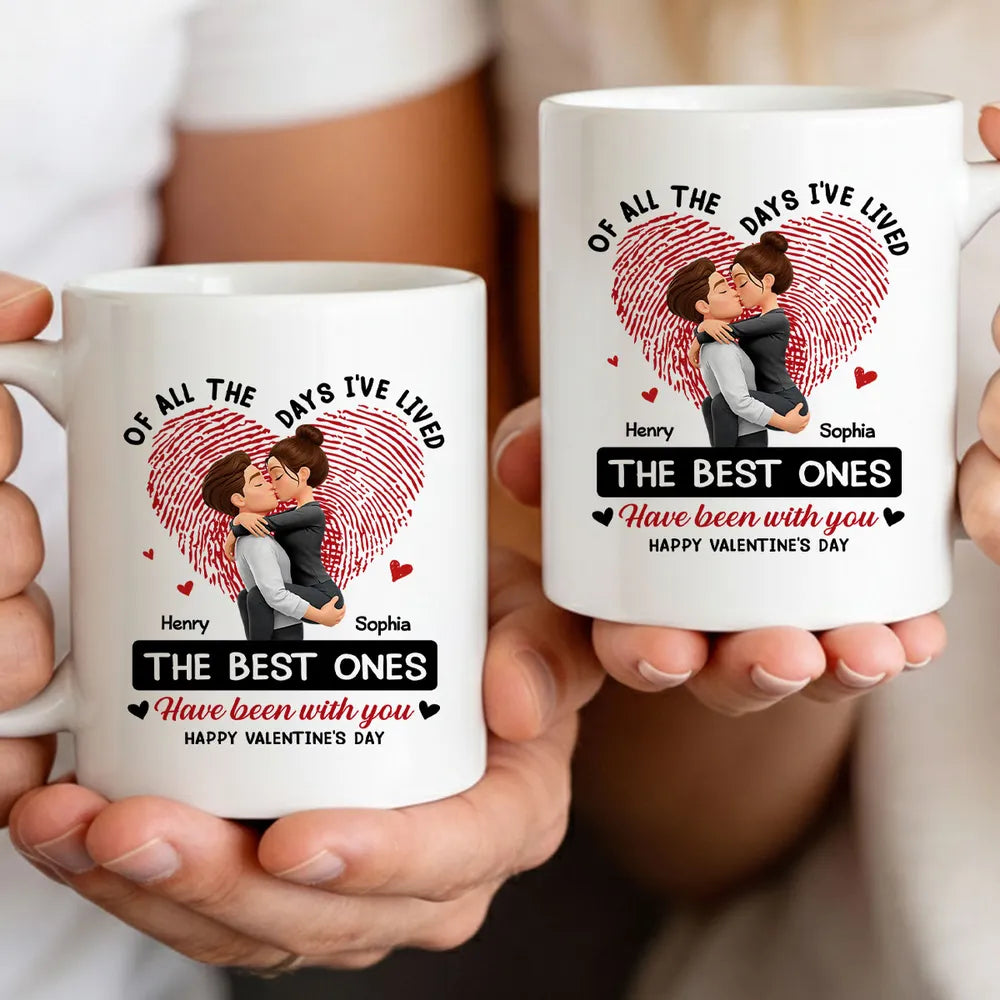 Personalized Ceramic Mug with Kissing Couple and Heart Print, Valentine's Day Coffee Gift for Him or Her