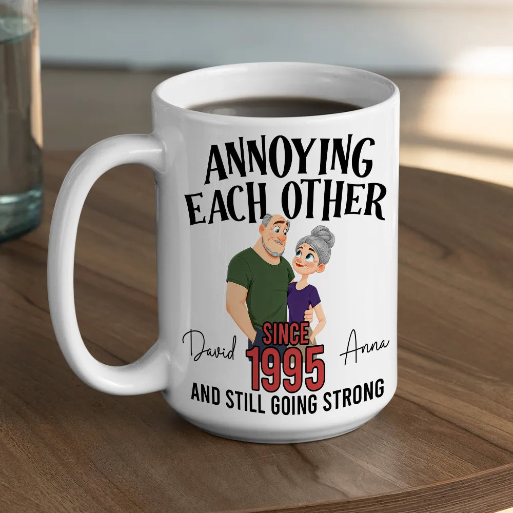 Personalized Ceramic Mug with Cute Couple Illustration for Morning Coffee, Funny Romantic Gift for Couples