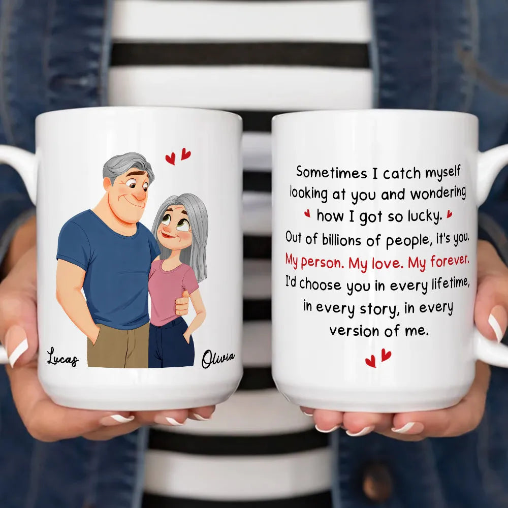 Personalized Couple Quote Ceramic Mug, Hugging Illustration for Morning Coffee, Unique Romantic Gift for Him or Her