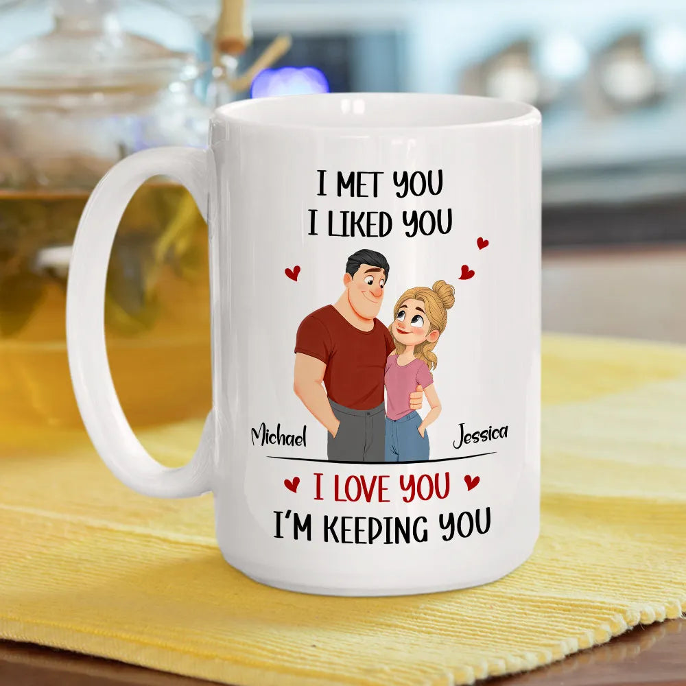 Personalized Couple Cartoon Ceramic Mug, 'I Love You I'm Keeping You' Cute Gift for Husband or Wife