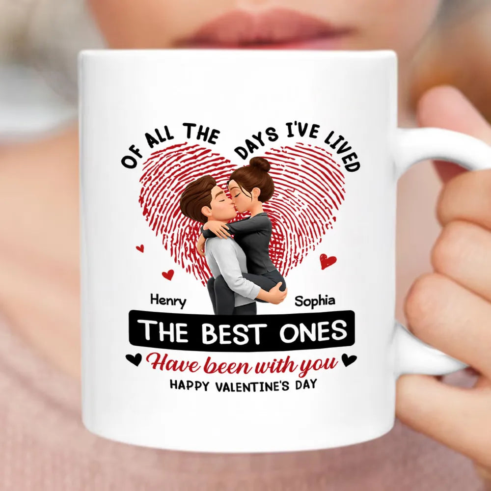 Personalized Ceramic Mug with Kissing Couple and Heart Print, Valentine's Day Coffee Gift for Him or Her