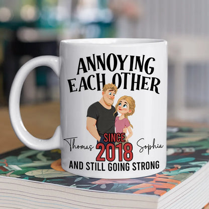 Personalized Ceramic Mug with Cute Couple Illustration for Morning Coffee, Funny Romantic Gift for Couples