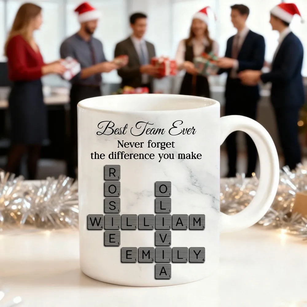 Personalized White Ceramic Mug for Team Members, Custom Name Design for Coworkers, Unique Appreciation Gift