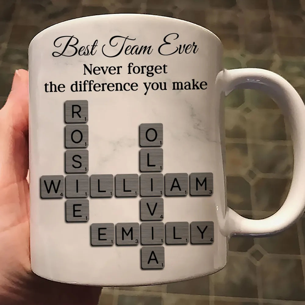 Personalized White Ceramic Mug for Team Members, Custom Name Design for Coworkers, Unique Appreciation Gift