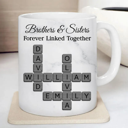 Personalized Brothers And Sisters Mug With Crossword Names White Ceramic Mug Unique Sibling Gift Keepsake