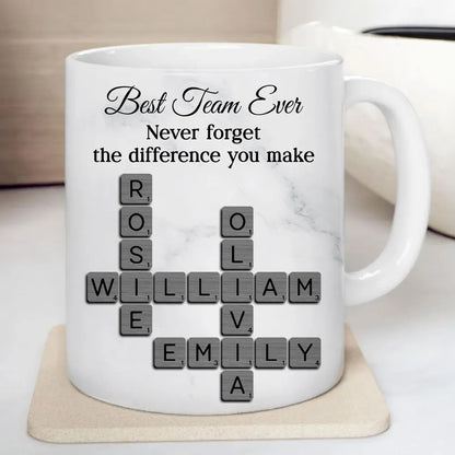 Personalized White Ceramic Mug for Team Members, Custom Name Design for Coworkers, Unique Appreciation Gift