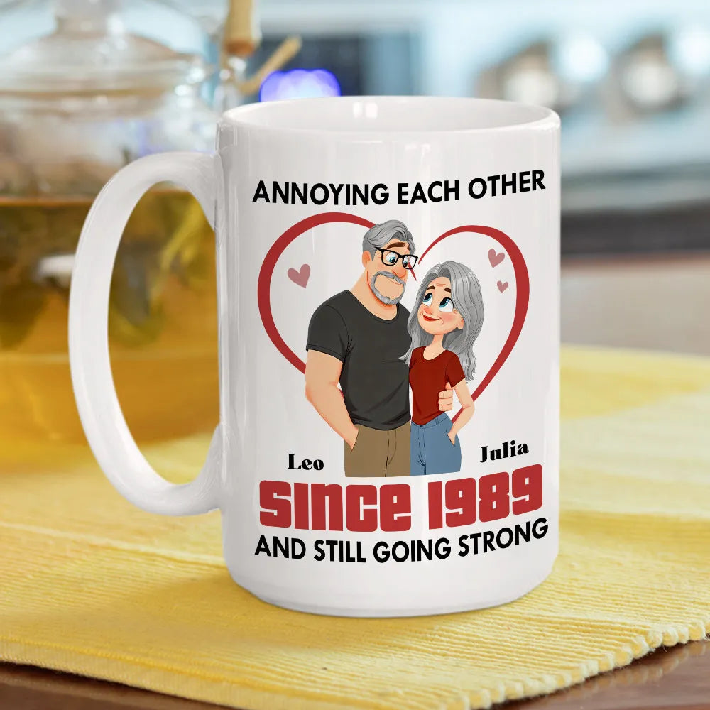Personalized Couple Ceramic Mug - Cute Heart Cartoon for Morning Coffee, Unique Creative Gift for Husband or Wife
