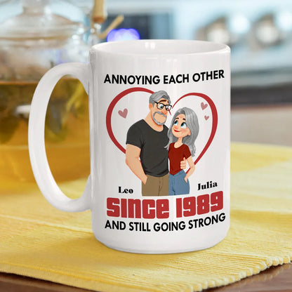 Personalized Couple Ceramic Mug - Cute Heart Cartoon for Morning Coffee, Unique Creative Gift for Husband or Wife