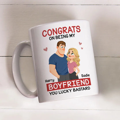 Funny Romantic Personalized Ceramic Mug Congrats On Being My Husband Cute Couple Coffee Gift for Him