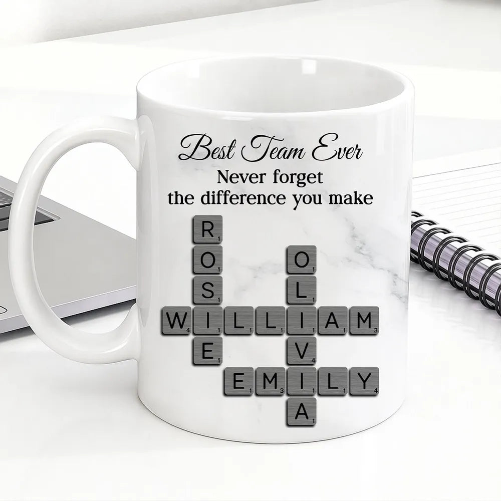 Personalized White Ceramic Mug for Team Members, Custom Name Design for Coworkers, Unique Appreciation Gift